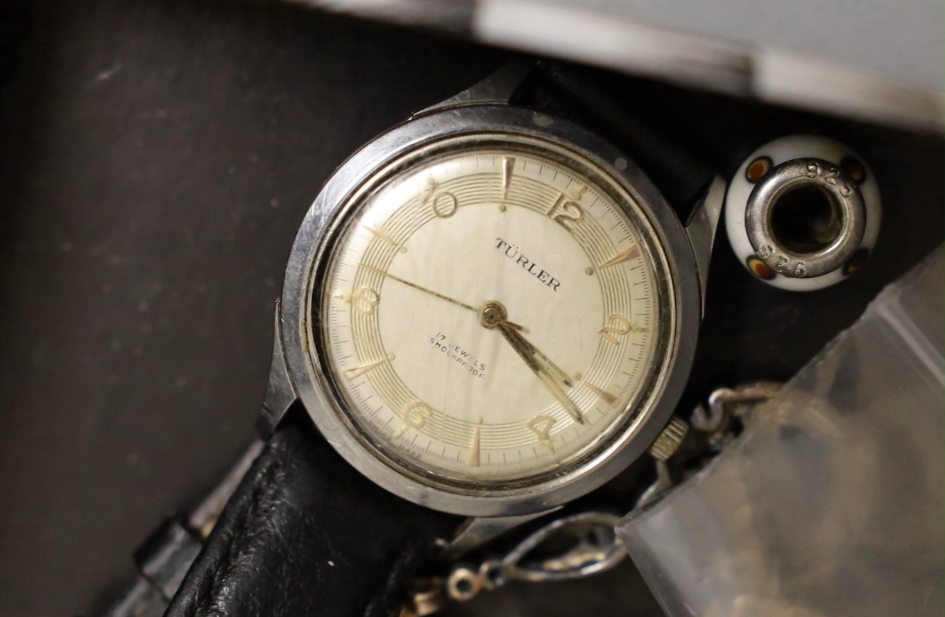A gentleman's steel Turler wristwatch and sundry costume jewellery